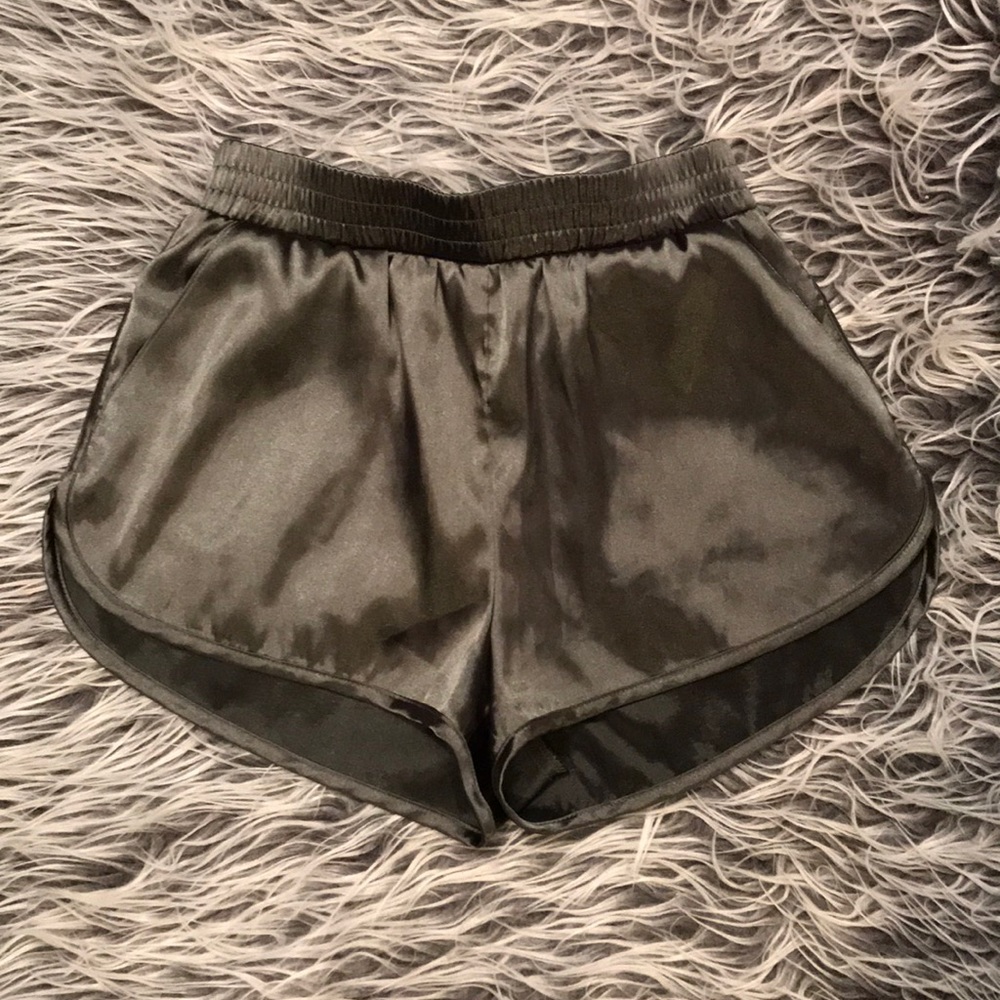 H&M olive green silk shorts (with pockets)